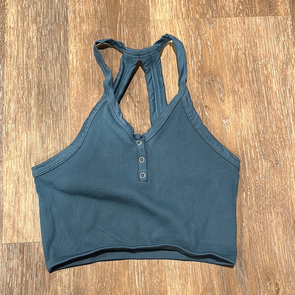 Free People Blue Ribbed Racerback Crop Top